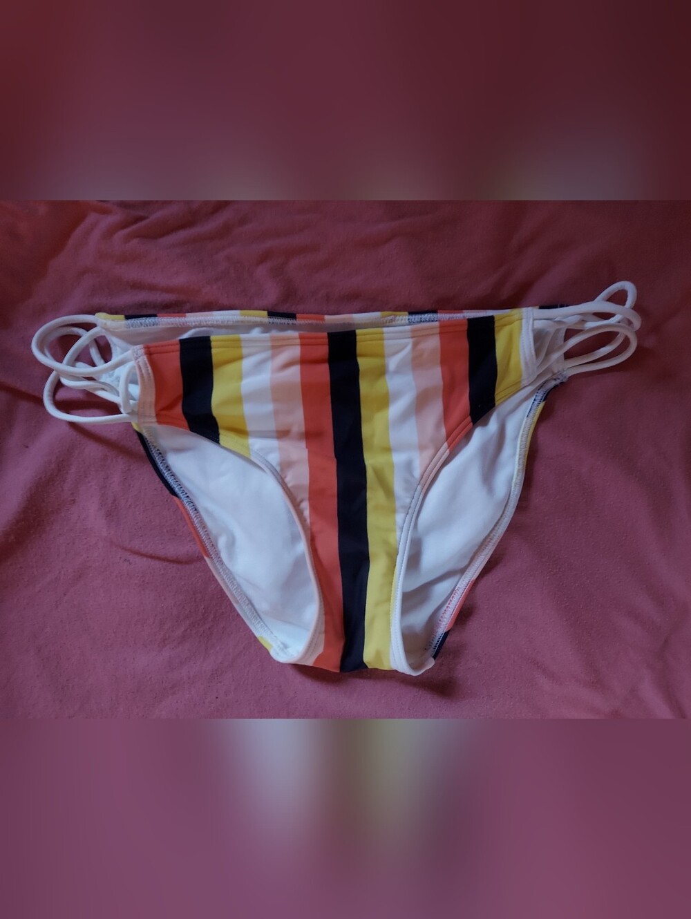 Abercrombie & Fitch Multi-Stripe Bikini Bottoms in Yellow, Coral, Black & White